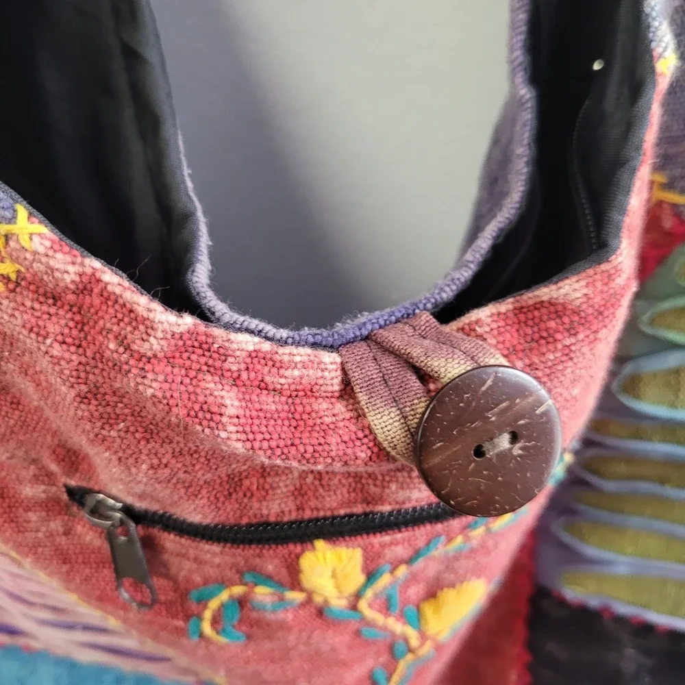 Kc Quilted Boho Patchwork Embroidered Hippie Crossbody Hobo‎ Bag Multicolor